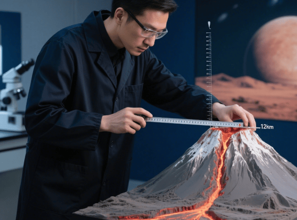 火星表面有古代火山遗迹，包括巨大的盾状火山，显示火山活动历史