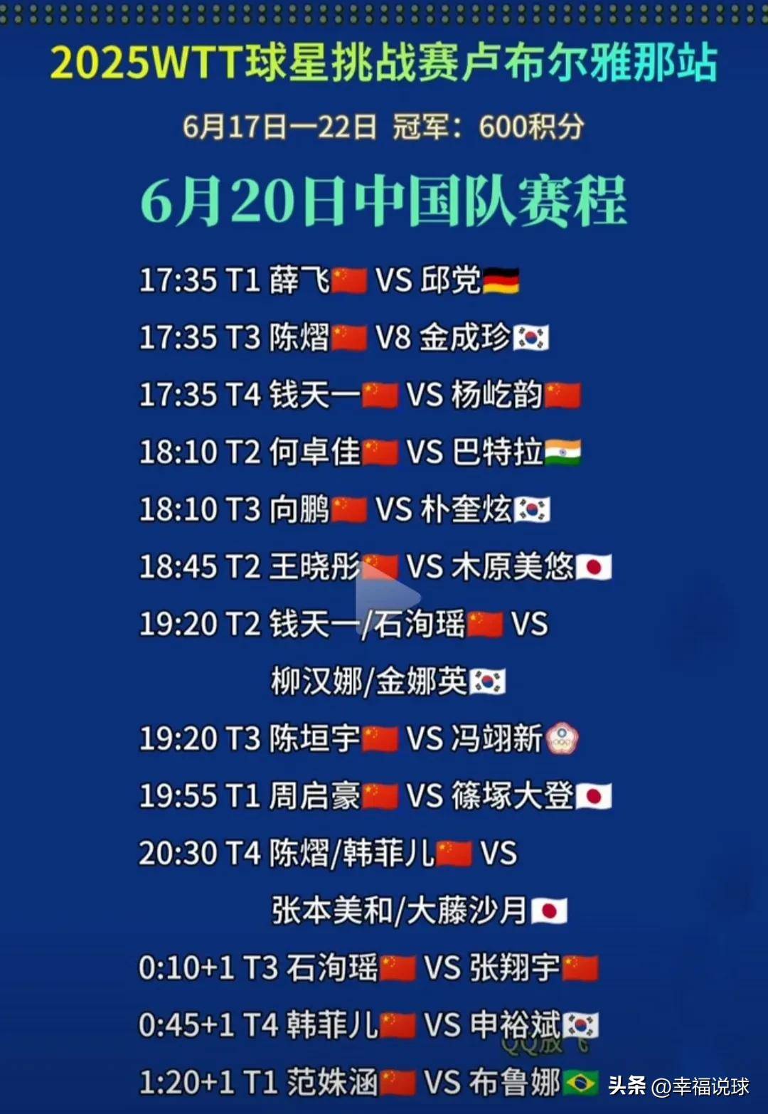 中央五台直播乒乓球时间表国乒20日最新赛程公布国乒再战张本美和