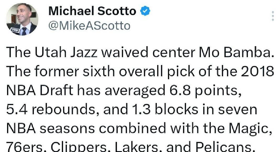 NBA新闻:爵士队裁掉穆罕默德-班巴,未来何去何从