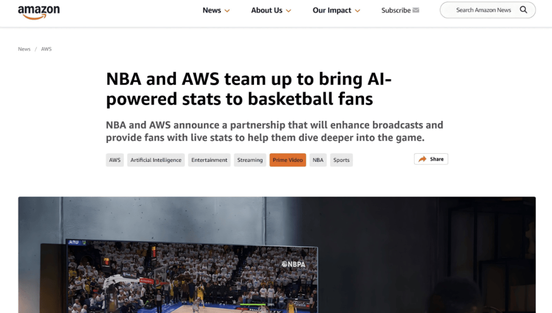 大新闻!亚马逊云科技联手NBA,用AI“终结”篮球场上的一切玄学