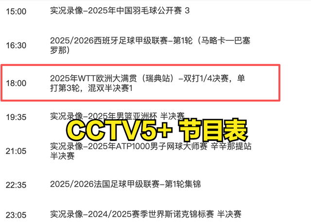 中央5台直播乒乓球时间表:8月20日CCTV5节目表、CCTV5+节目单!